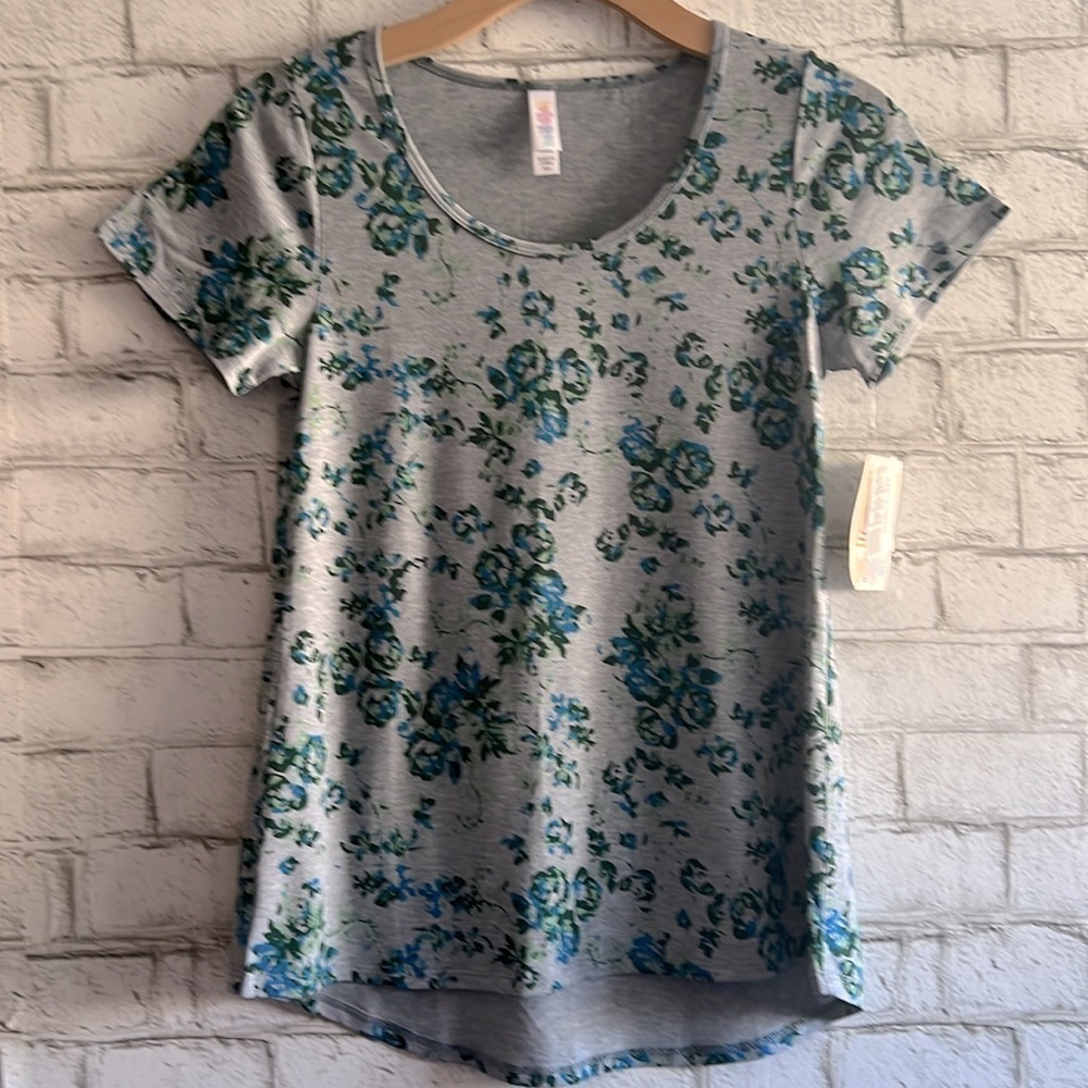 NEW!!! Short Sleeve Floral Classic T LuLaRoe size XXS Blue and Gray